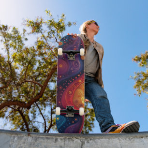 Farbenfrohe psychedelische Abstrakte Kunst Skateboard