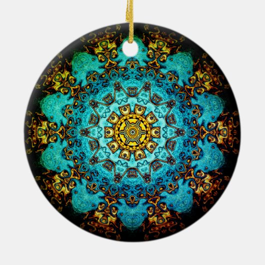 Farbenfrohe psychedelische abstrakte Muster Keramik Ornament (Hinten)