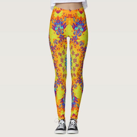 Farbenfrohe psychedelische abstrakte Muster Leggings (Vorderseite)