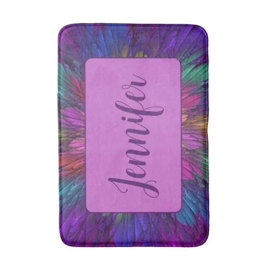 Farbenfrohe psychedelische Blume Abstrakter Frakta Badematte (Vorderseite Vertikal)