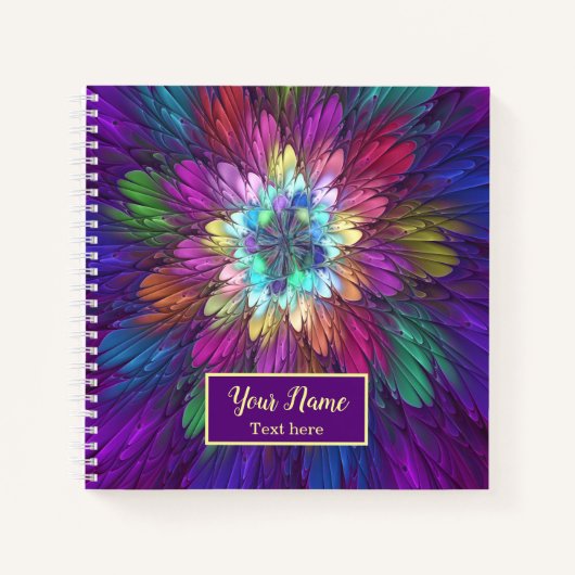 Farbenfrohe psychedelische Blume Abstrakter Frakta Notizblock (Vorderseite)