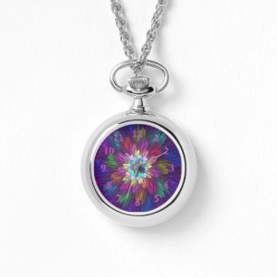 Farbenfrohe Psychedelische Blume Abstraktes Frakta Armbanduhr