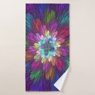 Farbenfrohe Psychedelische Blume Abstraktes Frakta Badehandtuch