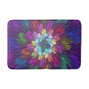Farbenfrohe Psychedelische Blume Abstraktes Frakta Badematte