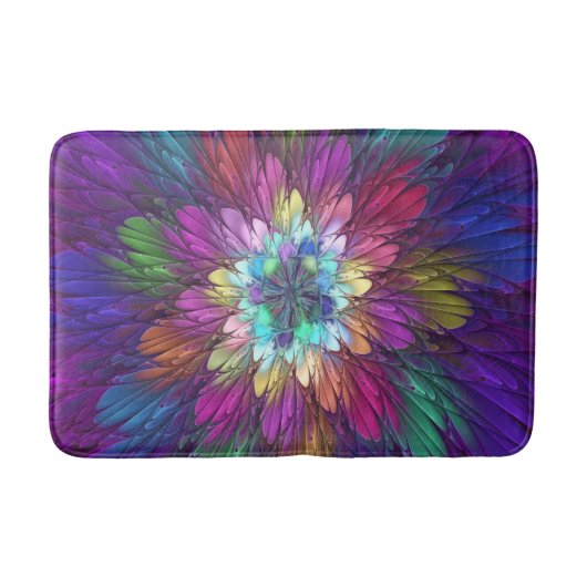 Farbenfrohe Psychedelische Blume Abstraktes Frakta Badematte (Vorderseite)