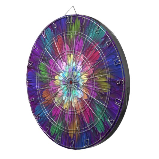 Farbenfrohe Psychedelische Blume Abstraktes Frakta Dartscheibe (Vorderseite rechts)