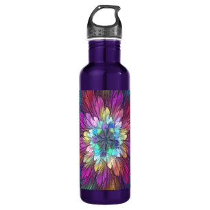 Farbenfrohe Psychedelische Blume Abstraktes Frakta Edelstahlflasche