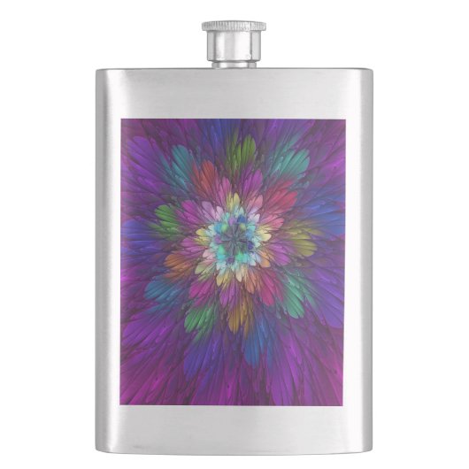 Farbenfrohe Psychedelische Blume Abstraktes Frakta Flachmann (Vorderseite)