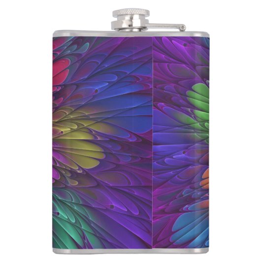 Farbenfrohe Psychedelische Blume Abstraktes Frakta Flachmann (Rückseite)