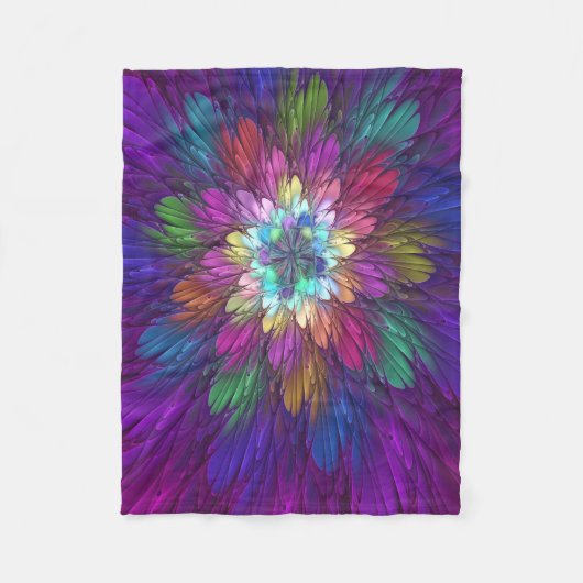 Farbenfrohe Psychedelische Blume Abstraktes Frakta Fleecedecke (Vorderseite)