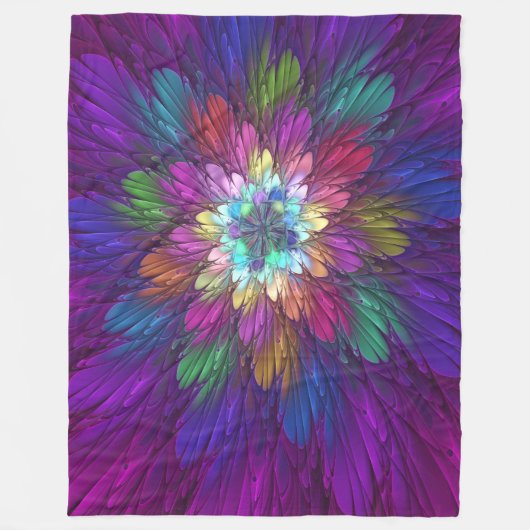 Farbenfrohe Psychedelische Blume Abstraktes Frakta Fleecedecke (Vorderseite)