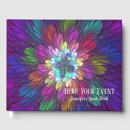 Farbenfrohe Psychedelische Blume Abstraktes Frakta Gästebuch (Vorderseite)