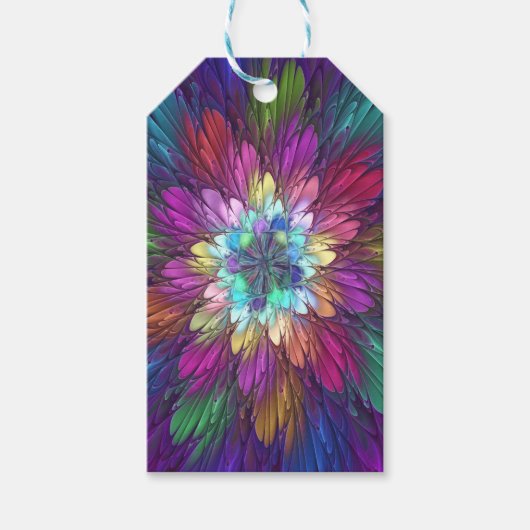 Farbenfrohe Psychedelische Blume Abstraktes Frakta Geschenkanhänger (Vorderseite)