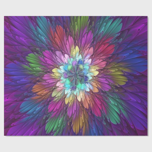 Farbenfrohe Psychedelische Blume Abstraktes Frakta Geschenkpapier (Flach)