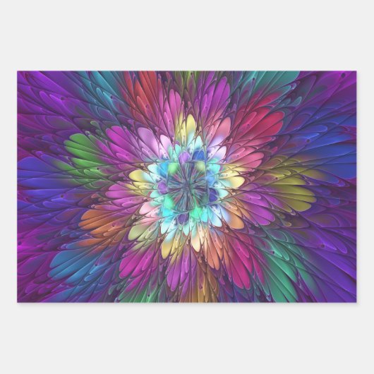 Farbenfrohe Psychedelische Blume Abstraktes Frakta Geschenkpapier Set (Vorderseite)