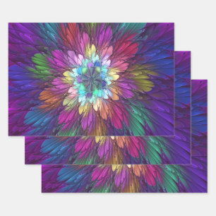 Farbenfrohe Psychedelische Blume Abstraktes Frakta Geschenkpapier Set