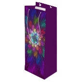 Farbenfrohe Psychedelische Blume Abstraktes Frakta Geschenktüte Für Weinflaschen (Rückseite Schrägansicht)