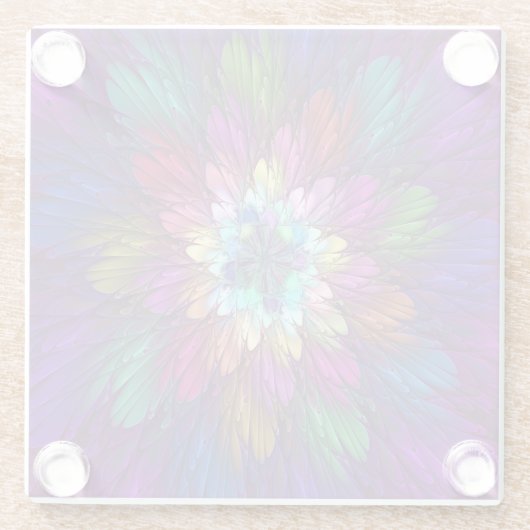 Farbenfrohe Psychedelische Blume Abstraktes Frakta Glasuntersetzer (Rückseite)