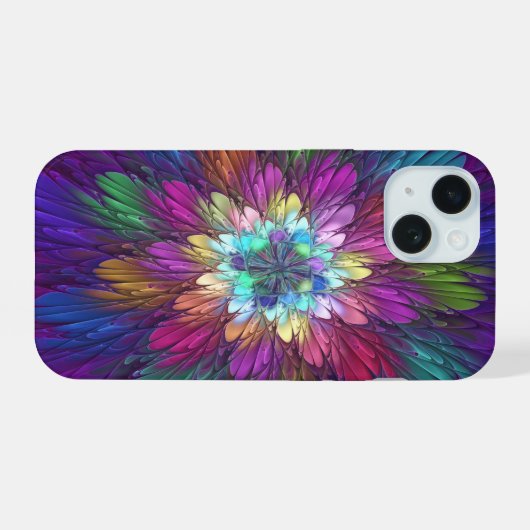 Farbenfrohe Psychedelische Blume Abstraktes Frakta iPhone 15 Hülle (Rückseite (Horizontal))