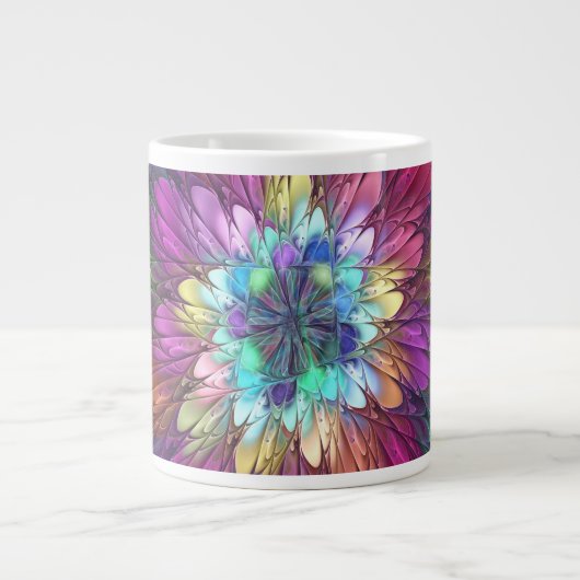Farbenfrohe Psychedelische Blume Abstraktes Frakta Jumbo-Tasse (Vorderseite)