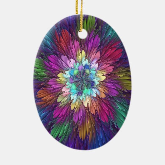 Farbenfrohe Psychedelische Blume Abstraktes Frakta Keramik Ornament (Hinten)