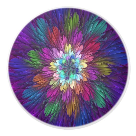 Farbenfrohe Psychedelische Blume Abstraktes Frakta Keramikknauf (Vorderseite)