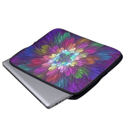 Farbenfrohe Psychedelische Blume Abstraktes Frakta Laptopschutzhülle (Vorne Knopf)
