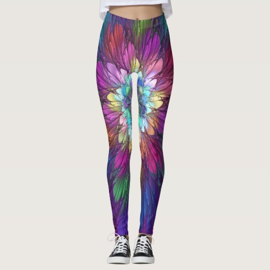 Farbenfrohe Psychedelische Blume Abstraktes Frakta Leggings (Vorderseite)