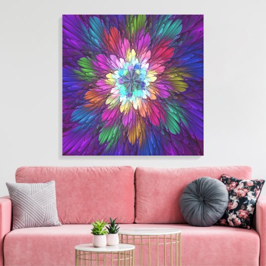 Farbenfrohe Psychedelische Blume Abstraktes Frakta Leinwanddruck (Insitu (Wohnzimmer))
