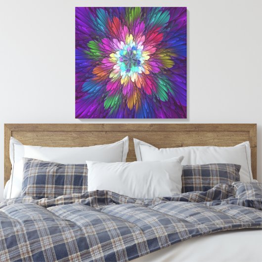 Farbenfrohe Psychedelische Blume Abstraktes Frakta Leinwanddruck (Insitu (Schlafzimmer))
