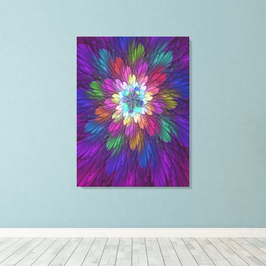 Farbenfrohe Psychedelische Blume Abstraktes Frakta Leinwanddruck (Insitu (Holzboden))