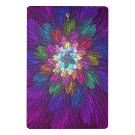 Farbenfrohe Psychedelische Blume Abstraktes Frakta Mini Klemmbrett (Rückseite)