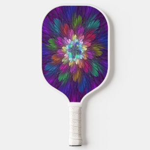 Farbenfrohe Psychedelische Blume Abstraktes Frakta Pickleball Schläger