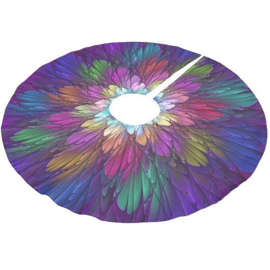 Farbenfrohe Psychedelische Blume Abstraktes Frakta Polyester Weihnachtsbaumdecke (Schrägansicht)