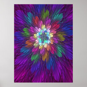 Farbenfrohe Psychedelische Blume Abstraktes Frakta Poster