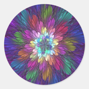 Farbenfrohe Psychedelische Blume Abstraktes Frakta Runder Aufkleber