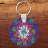 Farbenfrohe Psychedelische Blume Abstraktes Frakta Schlüsselanhänger (Rückseite)