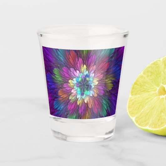 Farbenfrohe Psychedelische Blume Abstraktes Frakta Schnapsglas (Vorderseite)