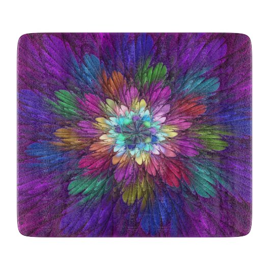 Farbenfrohe Psychedelische Blume Abstraktes Frakta Schneidebrett (Vorderseite)