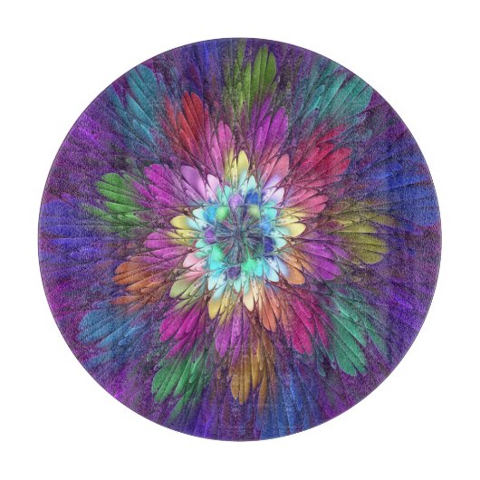 Farbenfrohe Psychedelische Blume Abstraktes Frakta Schneidebrett (Vorderseite)