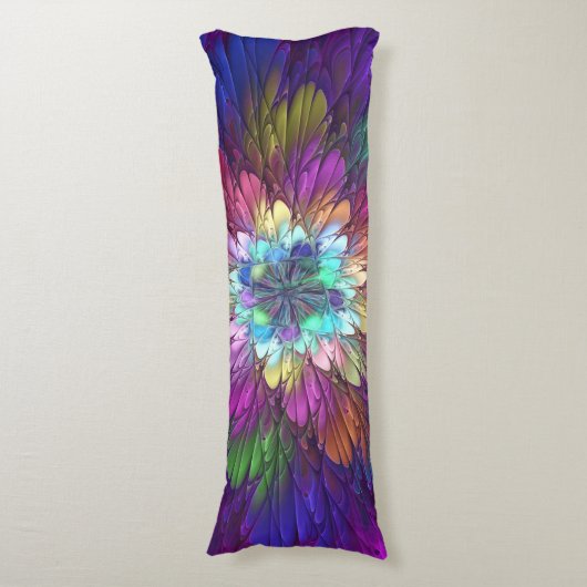 Farbenfrohe Psychedelische Blume Abstraktes Frakta Seitenschläferkissen (Vorderseite Vertikal)