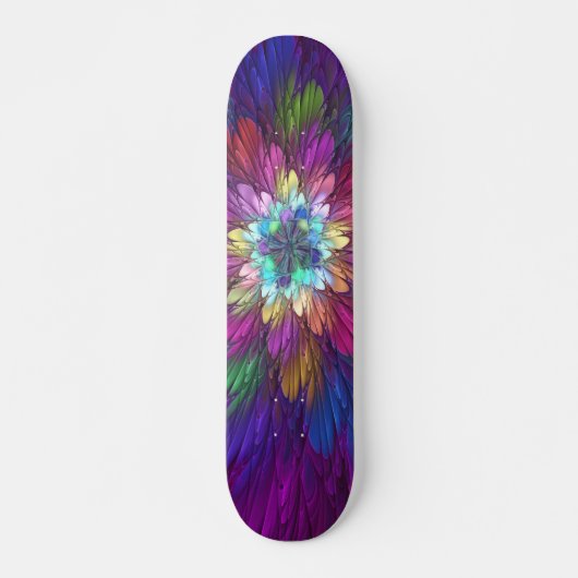 Farbenfrohe Psychedelische Blume Abstraktes Frakta Skateboard (Vorne)