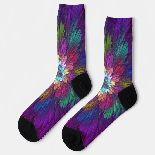 Farbenfrohe Psychedelische Blume Abstraktes Frakta Socken (Linkes Detail)