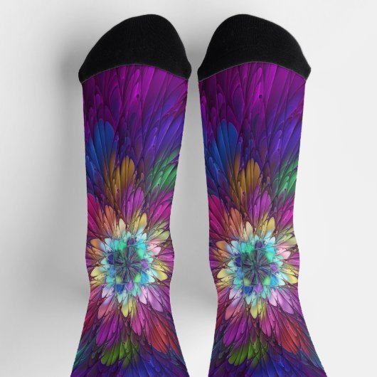 Farbenfrohe Psychedelische Blume Abstraktes Frakta Socken (Oben)