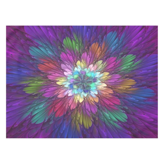 Farbenfrohe Psychedelische Blume Abstraktes Frakta Tischdecke (Vorderseite (Horizontal))