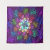 Farbenfrohe Psychedelische Blume Abstraktes Frakta Wandteppich (Vorderseite)