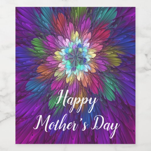 Farbenfrohe Psychedelische Blume Abstraktes Frakta Weinetikett (Einzelnes Label)