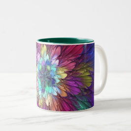 Farbenfrohe Psychedelische Blume Abstraktes Frakta Zweifarbige Tasse