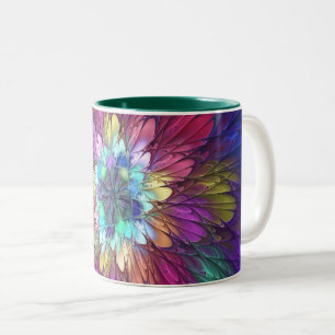 Farbenfrohe Psychedelische Blume Abstraktes Frakta Zweifarbige Tasse