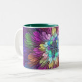 Farbenfrohe Psychedelische Blume Abstraktes Frakta Zweifarbige Tasse (Vorderseite Links)